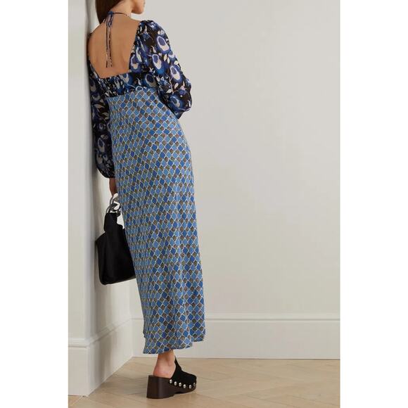 RIXO Jeanie Floral-Appliquéd Printed Crepe Midi Dress - UK 6 - Picture 5 of 7